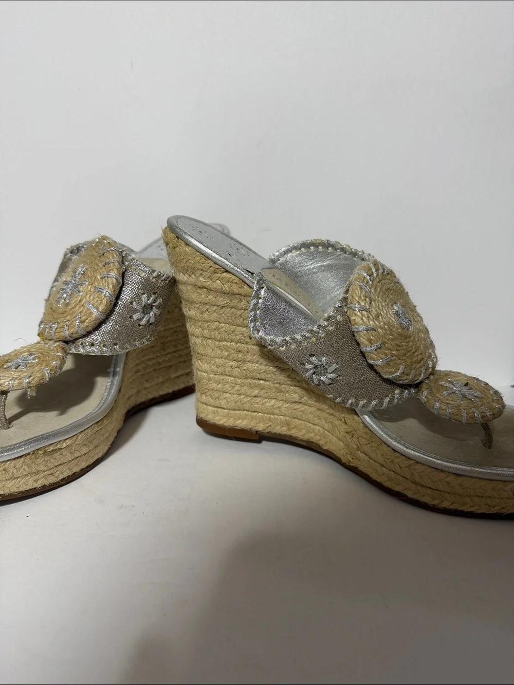 Jack Rogers Silver and Beige Wedge Sandals
